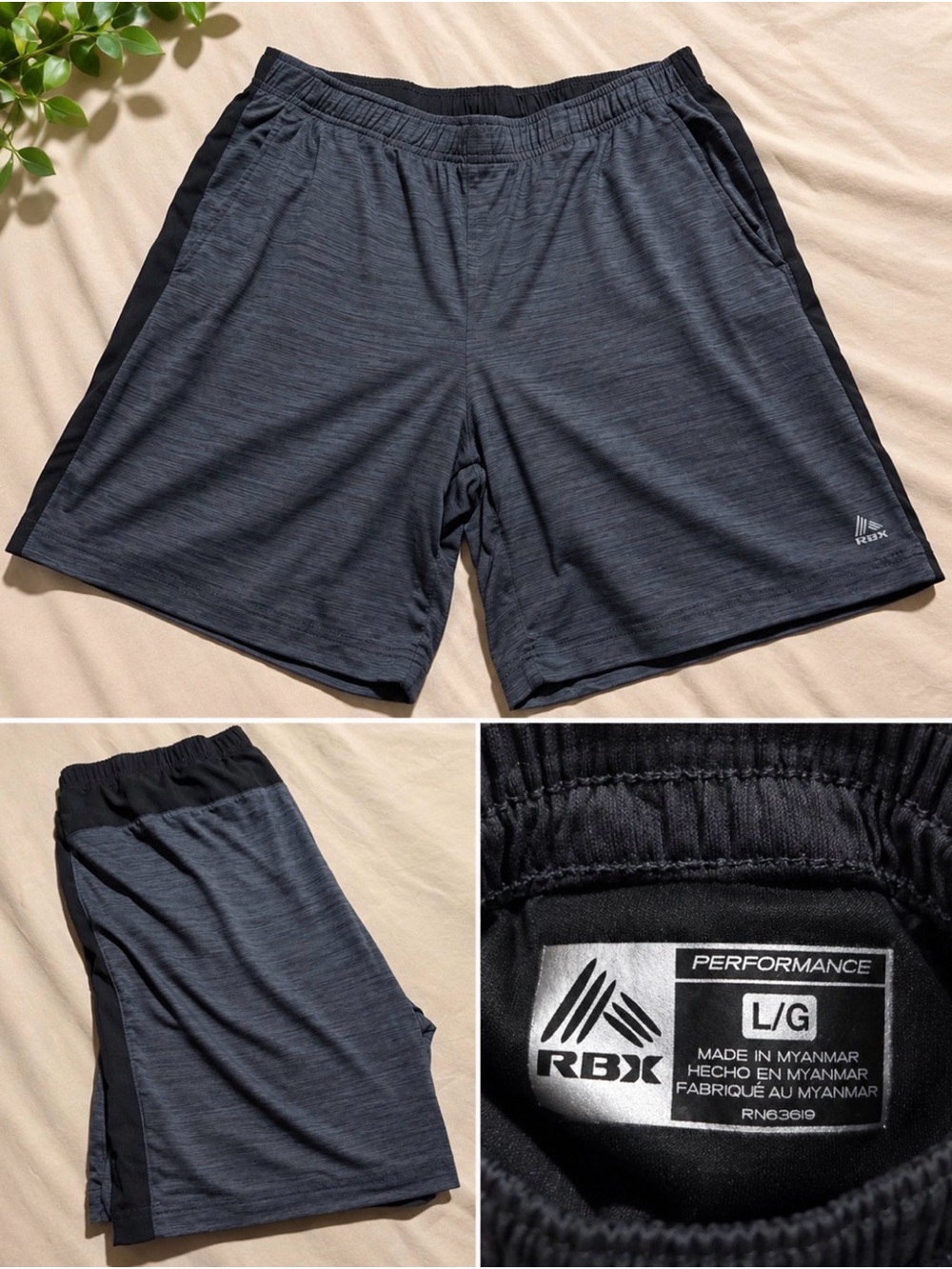RBX Men's Heather Charcoal Athletic Shorts with Black Side Panels
